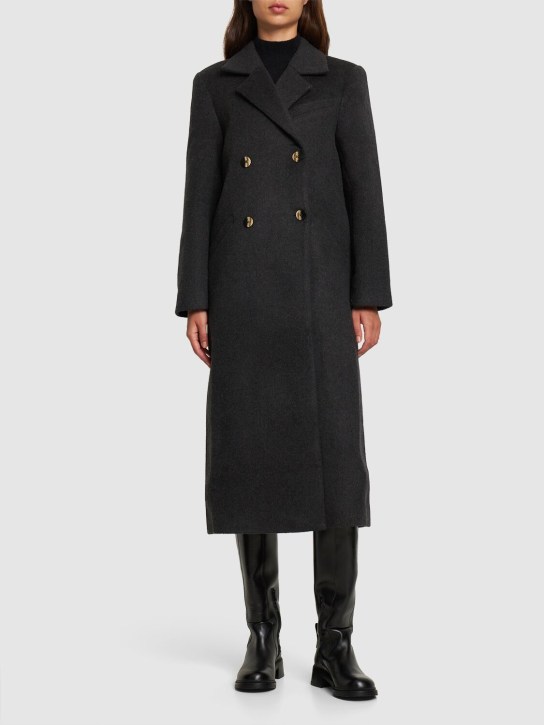 GANNI: Wool blend long coat - women_1 | Luisa Via Roma