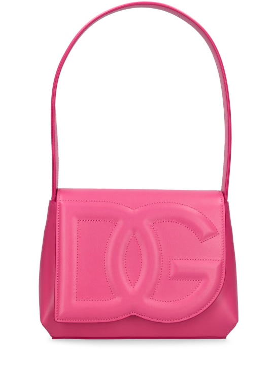 Dolce&Gabbana: Logo leather shoulder bag - Açık Mor - women_0 | Luisa Via Roma
