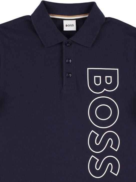 Boss: Rubberized logo piqué polo shirt - kids-boys_1 | Luisa Via Roma