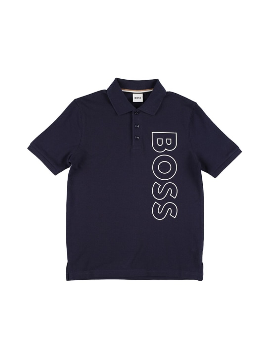 Boss: Polo en piqué à logo caoutchouté - kids-boys_0 | Luisa Via Roma