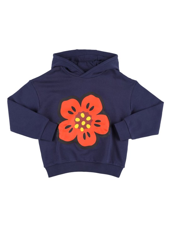 Kenzo Kids: Printed cotton hoodie w/logo - Lacivert - kids-girls_0 | Luisa Via Roma