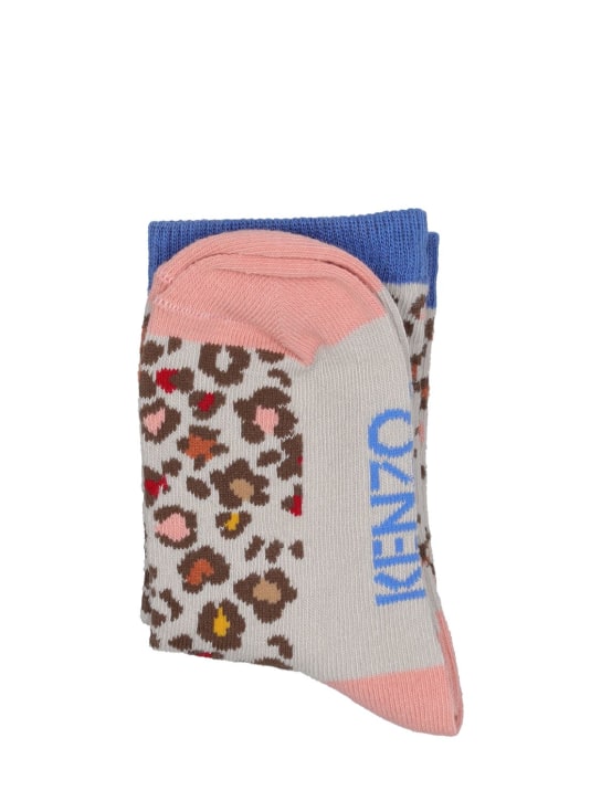 Kenzo Kids: Chaussettes en maille de coton mélangé à logo - Multicolore - kids-girls_0 | Luisa Via Roma