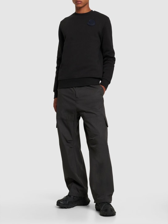 Moncler: Logo patch cotton sweatshirt - Siyah - men_1 | Luisa Via Roma