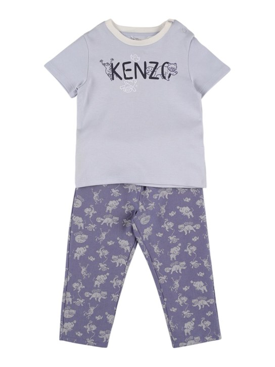 Kenzo Kids: Camiseta y pantalones de algodón con logo - Azul - kids-boys_0 | Luisa Via Roma