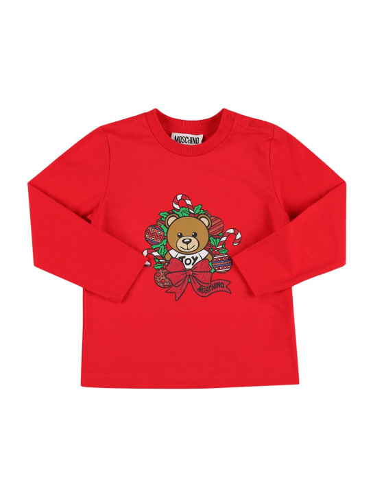 Moschino: Camiseta de jersey de algodón - Rojo - kids-girls_0 | Luisa Via Roma