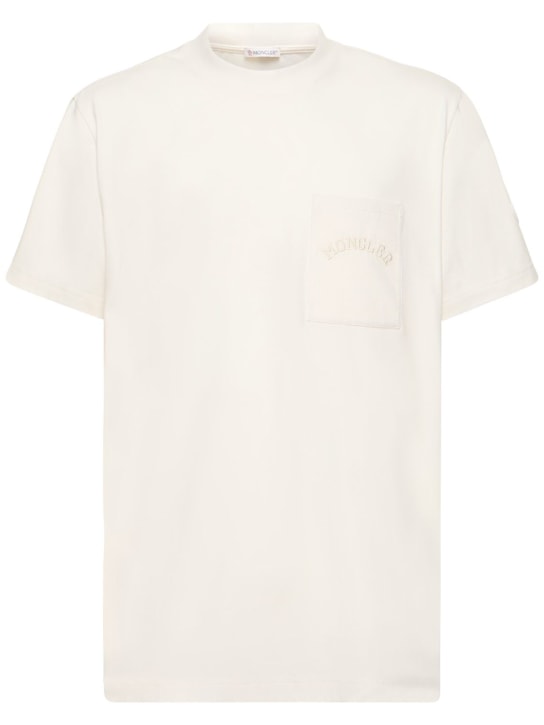 Moncler: T-Shirt aus Baumwolljersey - Silk White - men_0 | Luisa Via Roma