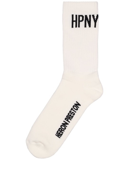 Heron Preston: HPNY cotton blend long socks - Beyaz/Siyah - men_0 | Luisa Via Roma