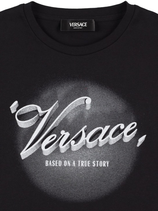 Versace: Printed logo cotton jersey t-shirt - Black - kids-girls_1 | Luisa Via Roma