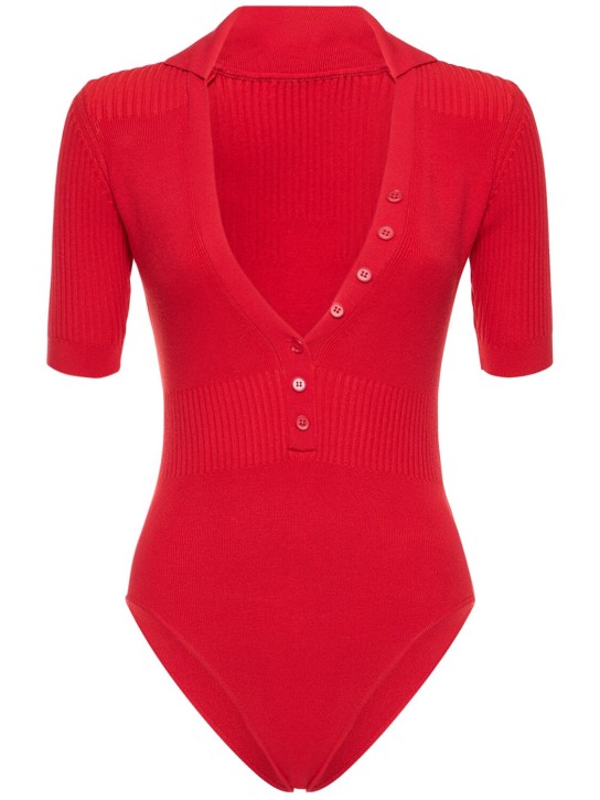 Jacquemus: Le Body Yauco罗纹针织粘胶纤维连体衣 - 红色 - women_0 | Luisa Via Roma