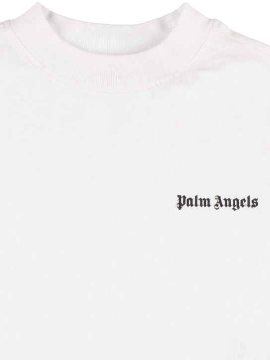 Palm Angels: T-shirt in jersey di cotone con logo - Bianco/Nero - kids-girls_1 | Luisa Via Roma