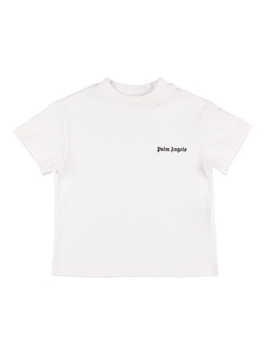 Palm Angels: Camiseta de jersey de algodón con logo - Blanco/Negro - kids-girls_0 | Luisa Via Roma