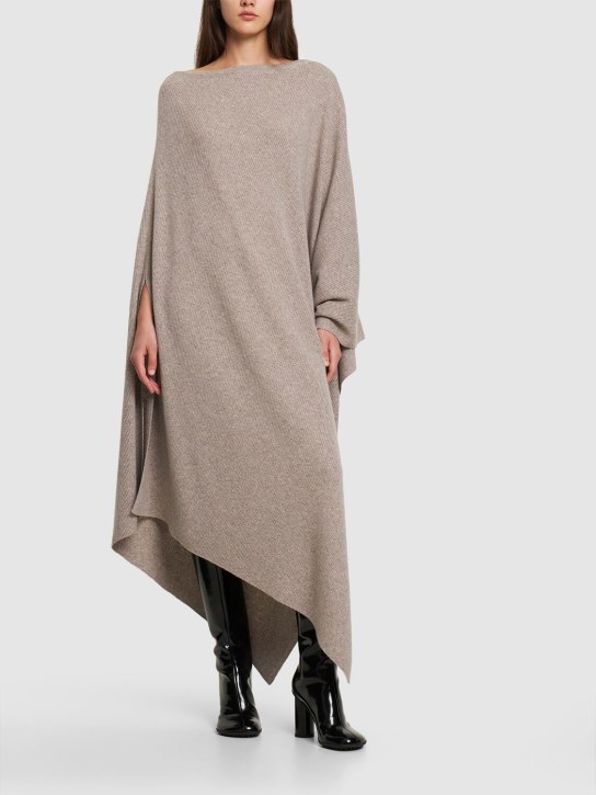 Michael Kors Collection: One shoulder cashmere knit long caftan - Taupe - women_1 | Luisa Via Roma