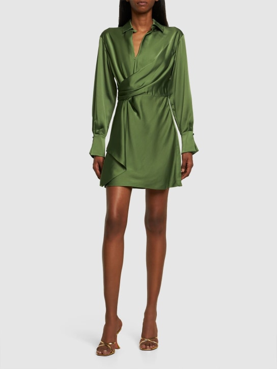 SIMKHAI: Talit垂褶绸缎迷你连衣裙 - 橄榄绿 - women_1 | Luisa Via Roma