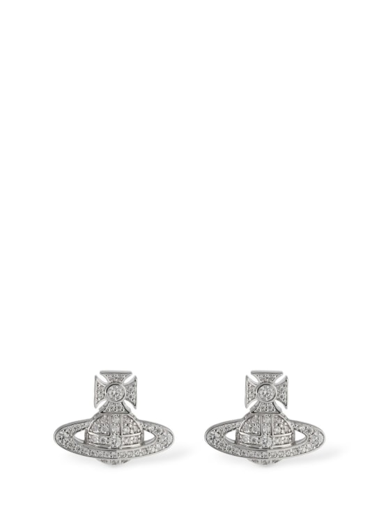 Vivienne Westwood: Carmela bas relief stud crystal earrings - Gümüş - men_0 | Luisa Via Roma