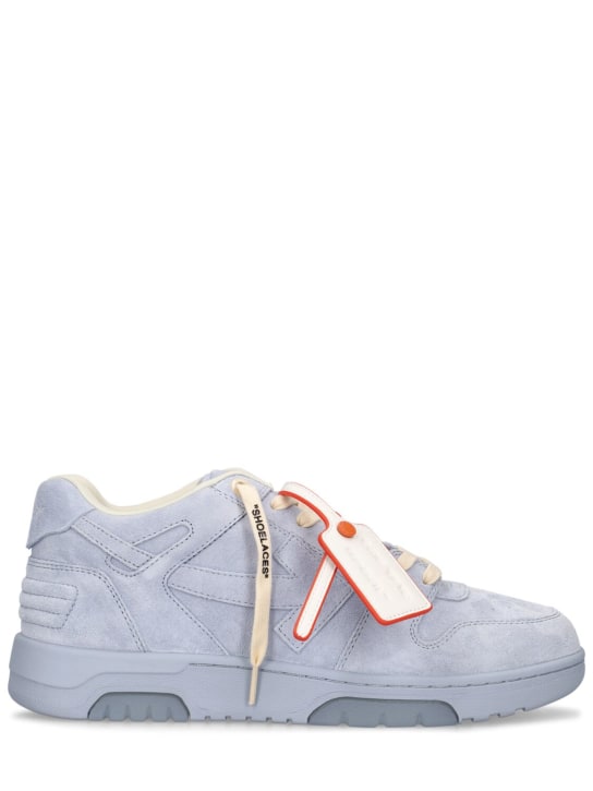 Off-White: Out Of Office suede sneakers - Light Blue - men_0 | Luisa Via Roma