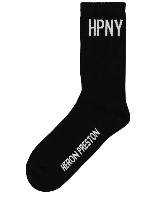 Heron Preston: HPNY cotton blend long socks - Siyah/Beyaz - men_0 | Luisa Via Roma