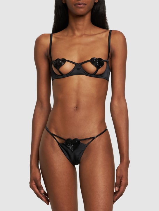 Fleur Du Mal: Perizoma Queen of Hearts in seta - Nero - women_1 | Luisa Via Roma