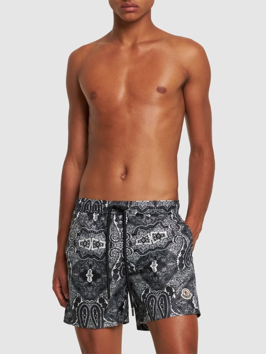 Moncler: Bandana printed swim shorts - Pastel Grey - men_1 | Luisa Via Roma