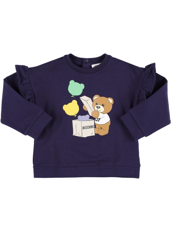 Moschino: Printed cotton sweatshirt - Lacivert - kids-girls_0 | Luisa Via Roma