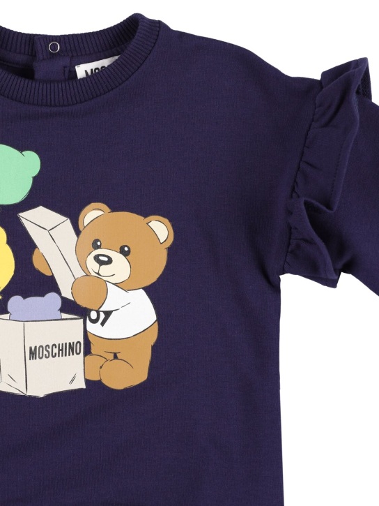 Moschino: Sweat-shirt en coton imprimé - Bleu Marine - kids-girls_1 | Luisa Via Roma