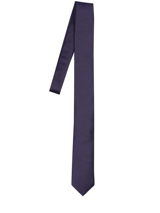 Dolce&Gabbana: Corbata de seda con logo - Azul - men_0 | Luisa Via Roma