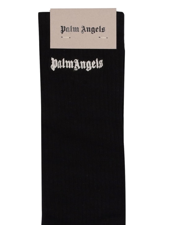 Palm Angels: Embroidered cotton blend socks - Black - women_1 | Luisa Via Roma