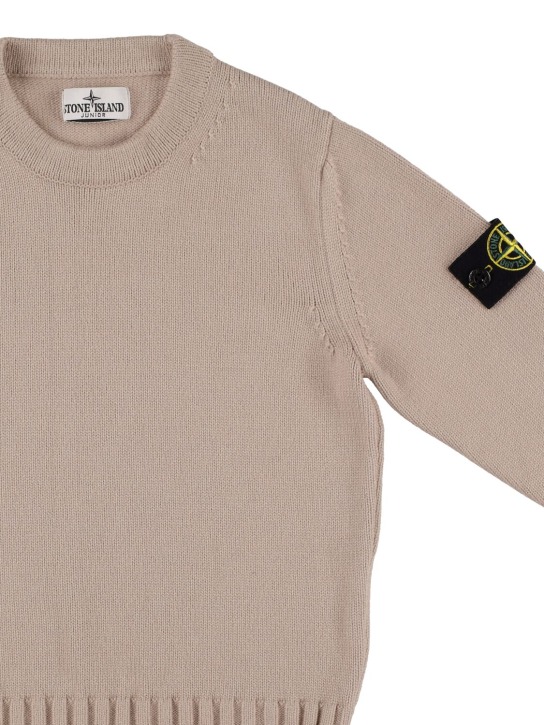 Stone Island: Suéter de punto de algodón con parche de logo - Gris-Azul - kids-boys_1 | Luisa Via Roma