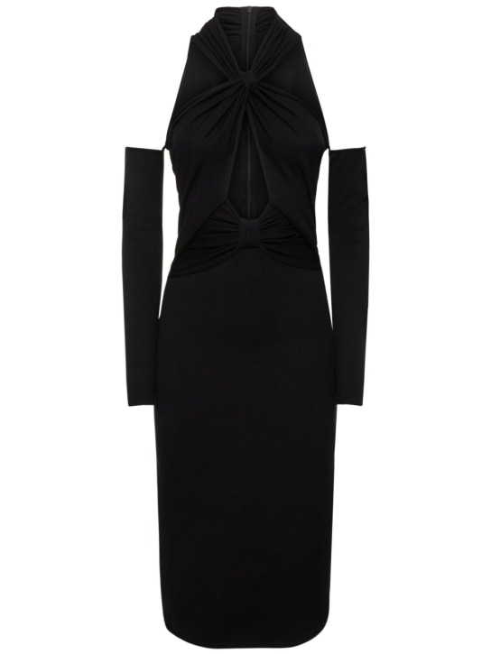 Giambattista Valli: Twist neck knit viscose midi dress - Black - women_0 | Luisa Via Roma