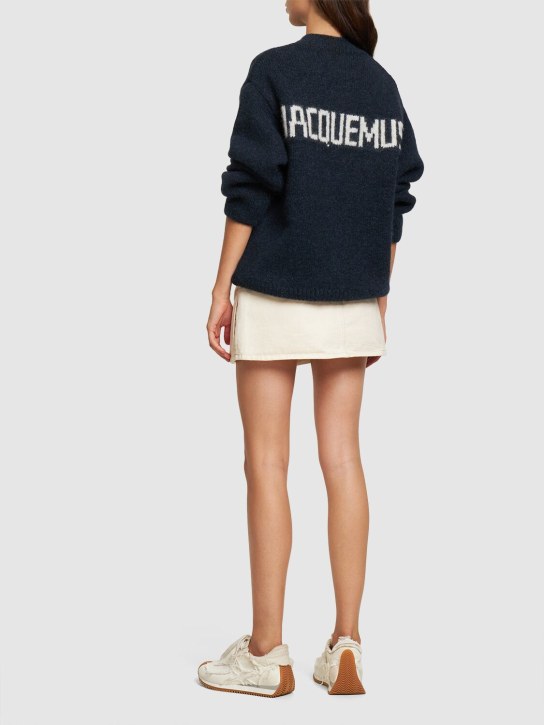 Jacquemus: La Maille Pavane wool blend logo sweater - Navy - women_1 | Luisa Via Roma