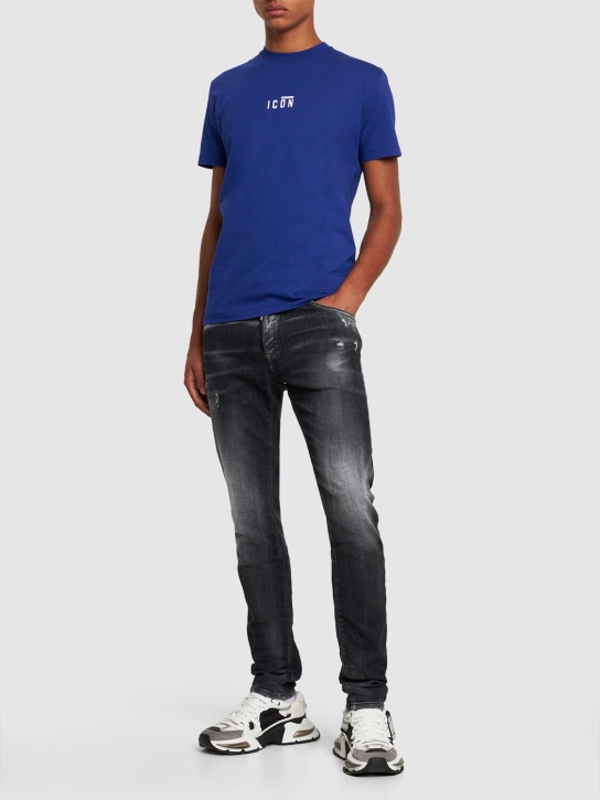 Dsquared2: Printed logo cotton t-shirt - Electric Blue - men_1 | Luisa Via Roma