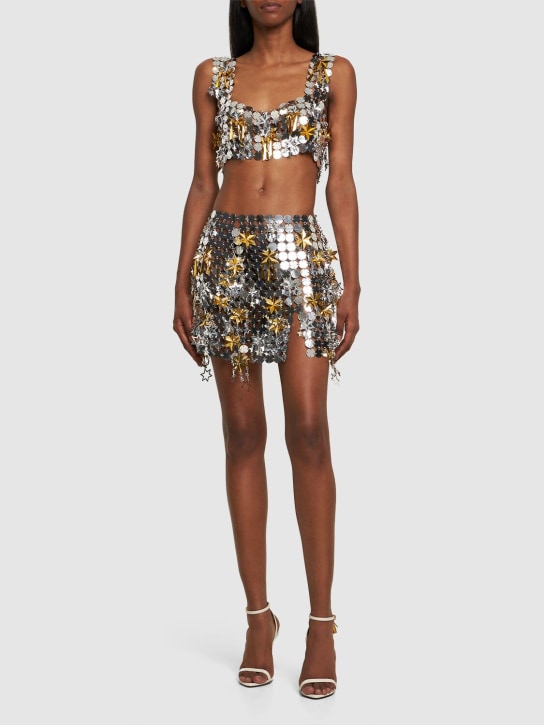 Rabanne: Round & star sequined mesh mini skirt - Silver/Gold - women_1 | Luisa Via Roma