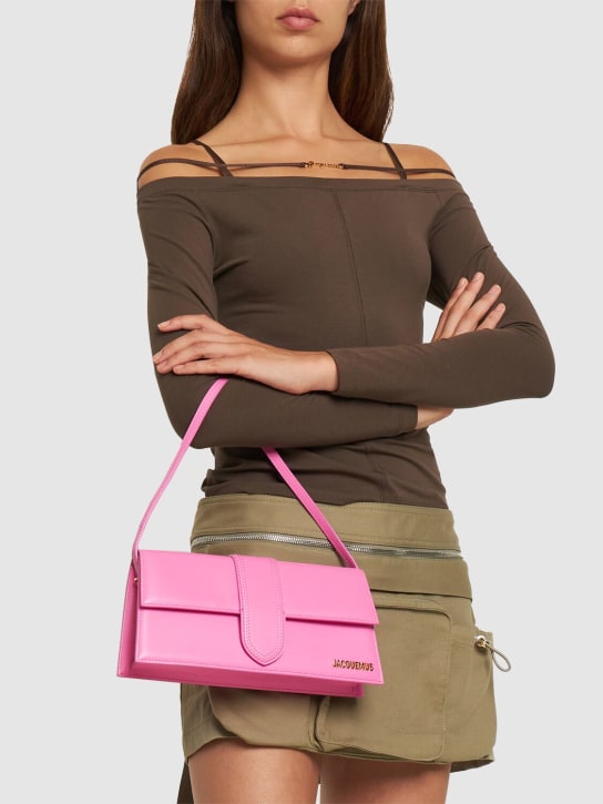 Jacquemus: Le Bambino Long smooth leather bag - Neon Pink - women_1 | Luisa Via Roma