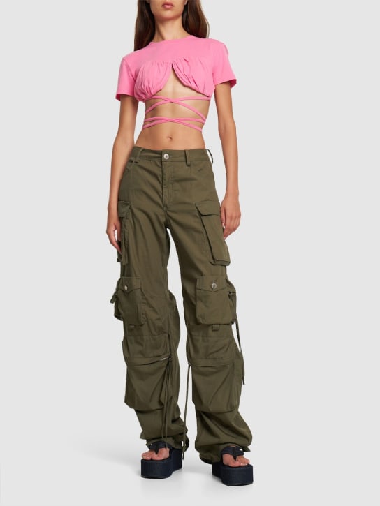 Jacquemus: Le Tshirt Baci 코튼 셀프 타이 크롭 탑 - 핑크 - women_1 | Luisa Via Roma