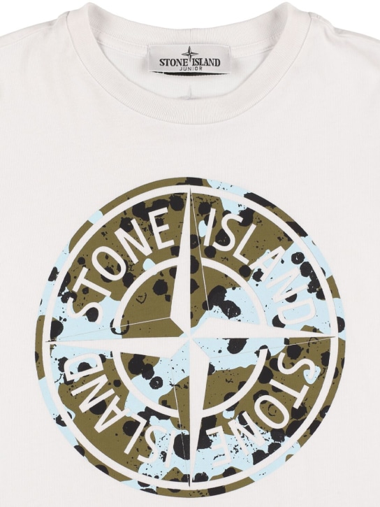 Stone Island: T-shirt en jersey de coton à logo - Blanc - kids-boys_1 | Luisa Via Roma