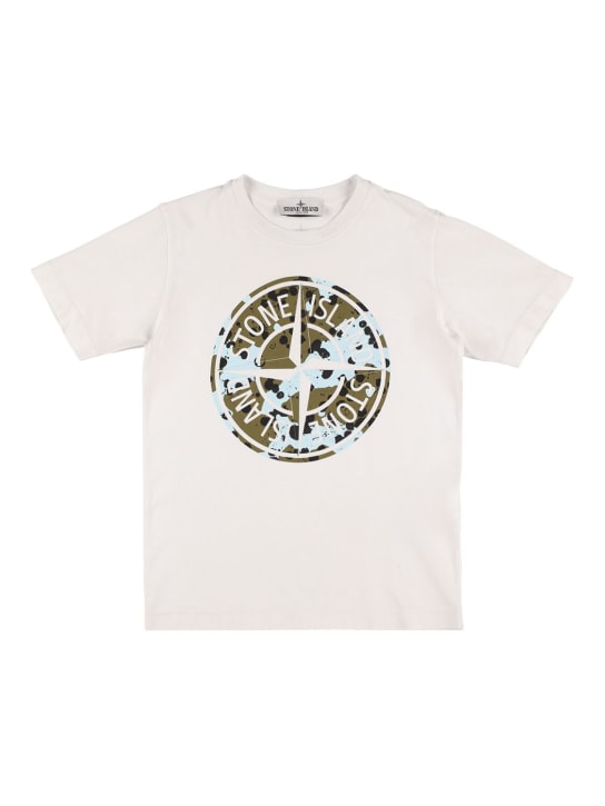 Stone Island: Cotton jersey t-shirt w/logo - Beyaz - kids-boys_0 | Luisa Via Roma