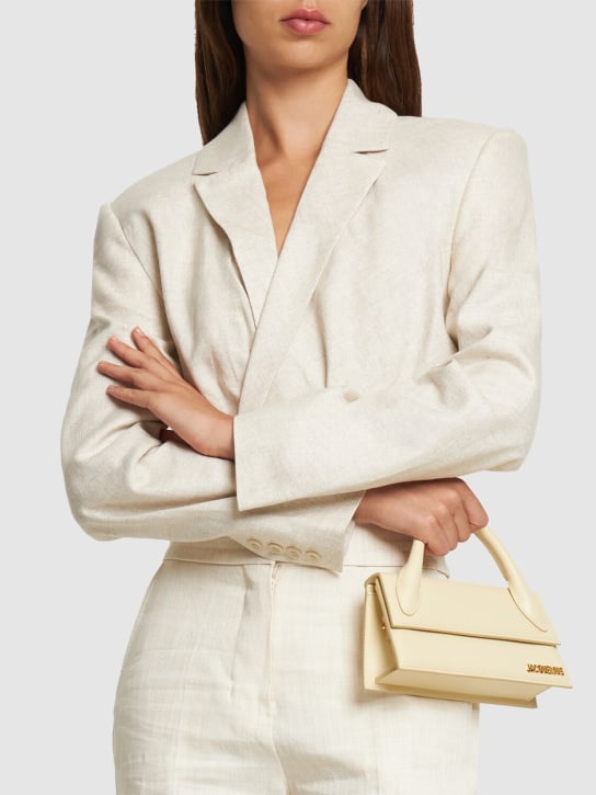 Jacquemus: Le Chiquito Long leather top handle bag - Ivory - women_1 | Luisa Via Roma