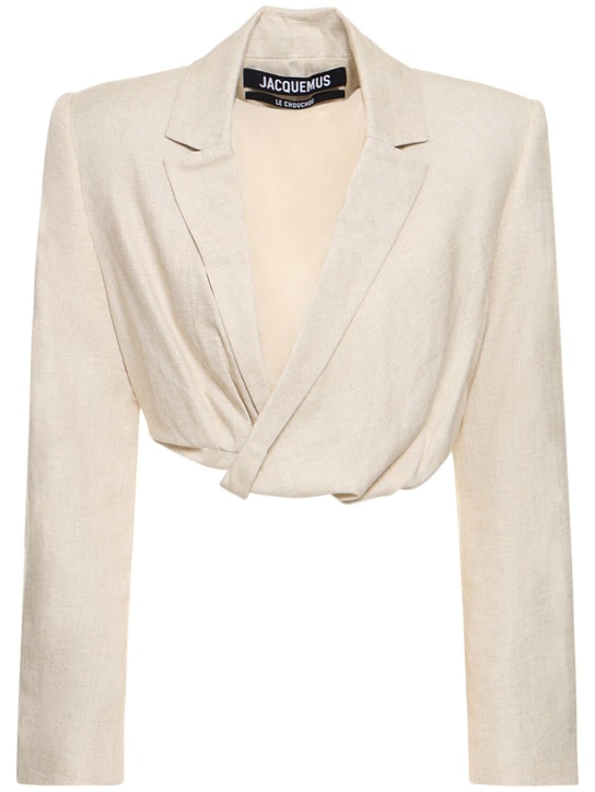 Jacquemus: La Veste Bahia linen blend crop jacket - Light Beige - women_0 | Luisa Via Roma