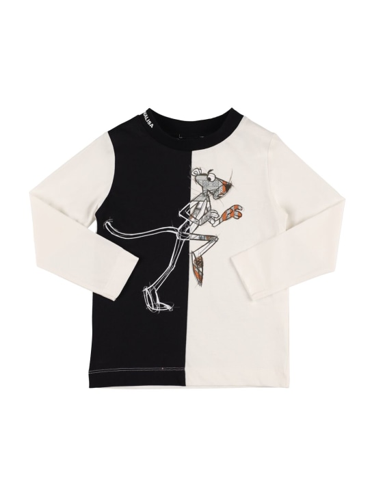 Monnalisa: Camiseta de algodón jersey estampada - Negro/Blanco - kids-girls_0 | Luisa Via Roma