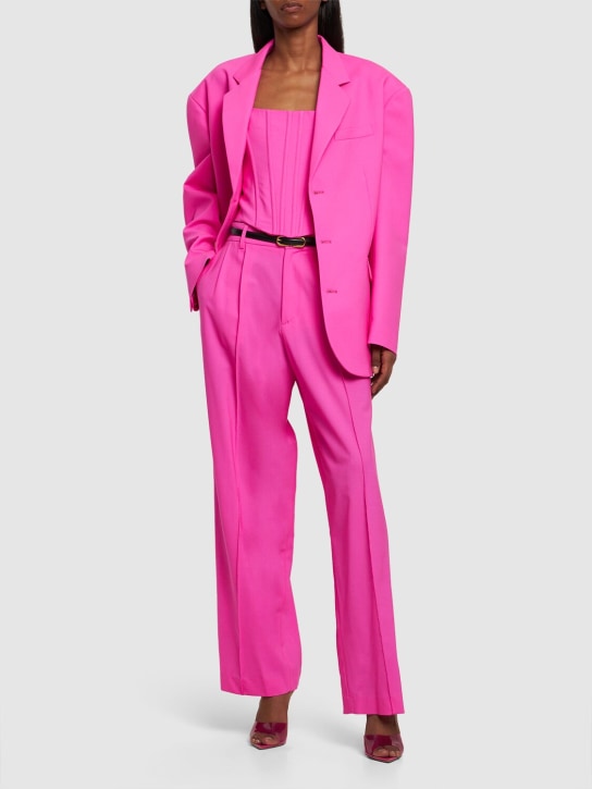 Giuseppe Di Morabito: Twisted light wool double wide pants - Hot Pink - women_1 | Luisa Via Roma