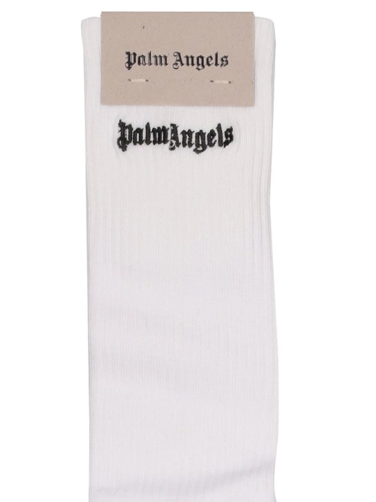 Palm Angels: Chaussettes en coton mélangé brodé - Blanc - women_1 | Luisa Via Roma
