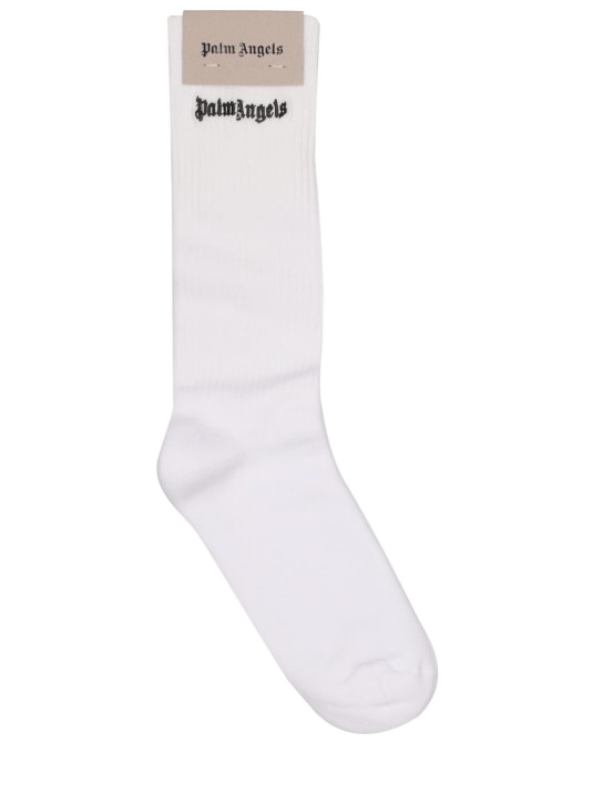Palm Angels: Embroidered cotton blend socks - White - women_0 | Luisa Via Roma