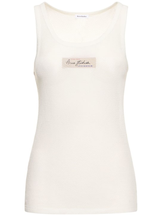 Acne Studios: Logo mesh cotton tank top - White - women_0 | Luisa Via Roma