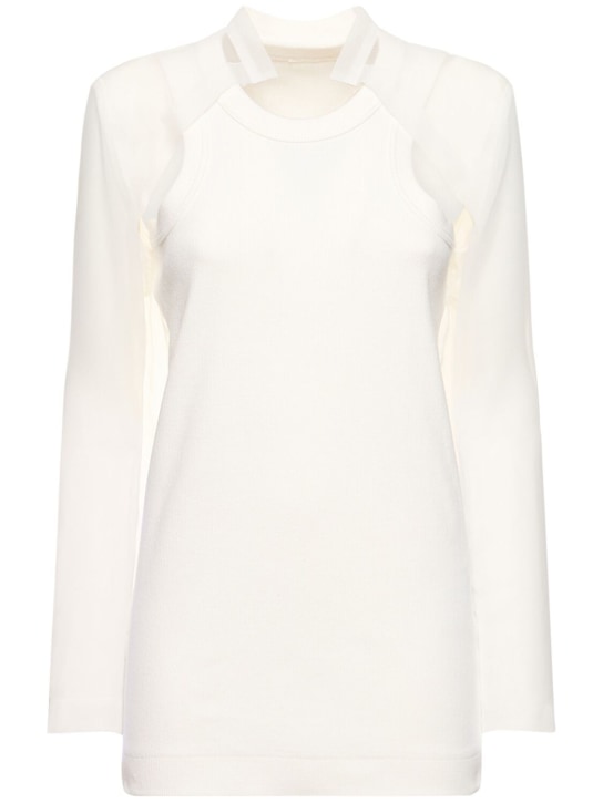 Sacai: Haut en jersey de coton côtelé et mousseline - Blanc - women_0 | Luisa Via Roma