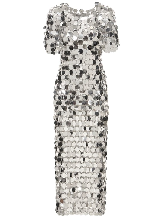 Rabanne: Round sequined mesh long dress - Silver - women_0 | Luisa Via Roma