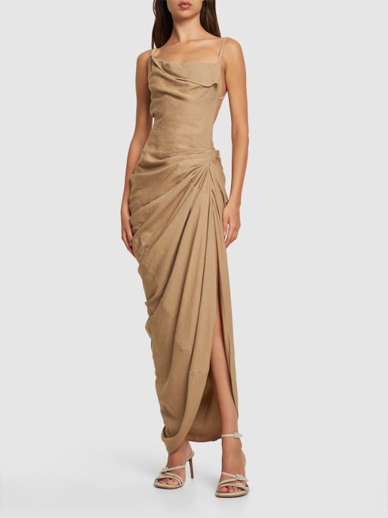 Jacquemus: La Robe Saudade crepe long dress - Beige - women_1 | Luisa Via Roma