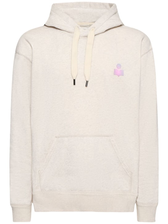 Marant: Flocked logo cotton blend hoodie - Bej/Pembe - men_0 | Luisa Via Roma
