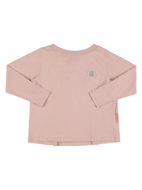 Moncler: Logo棉质平纹针织长袖T恤 - 淡粉色 - kids-girls_0 | Luisa Via Roma