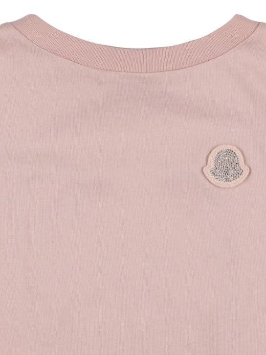 Moncler: T-shirt manches longues en jersey de coton à logo - Pastel Pink - kids-girls_1 | Luisa Via Roma