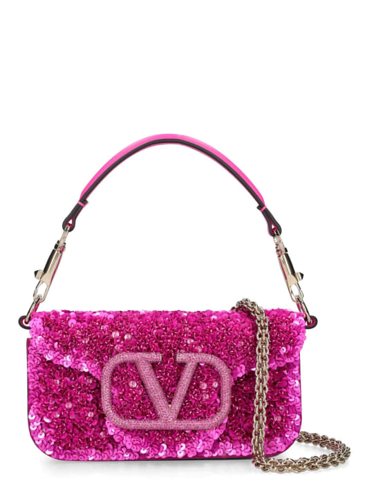 Valentino Garavani: Small Locò sequined silk top handle bag - Pink - women_0 | Luisa Via Roma