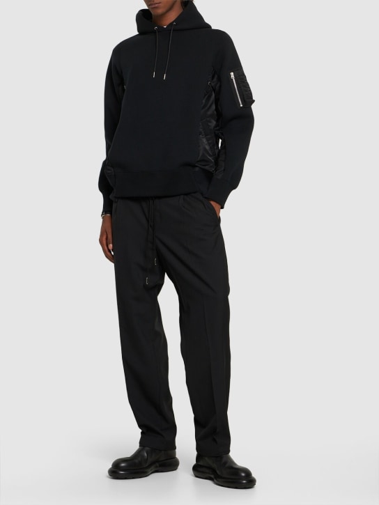 Sacai: Cotton blend hoodie - Black - men_1 | Luisa Via Roma